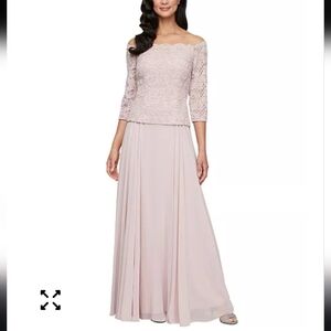 $219 Alex Evenings Women Off-The-Shoulder Mixed-Media Gown Sz 18 Wedding